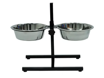 Futterständer H-fuß mit Edelstahlnäpfen 2x1570ml – Chroom