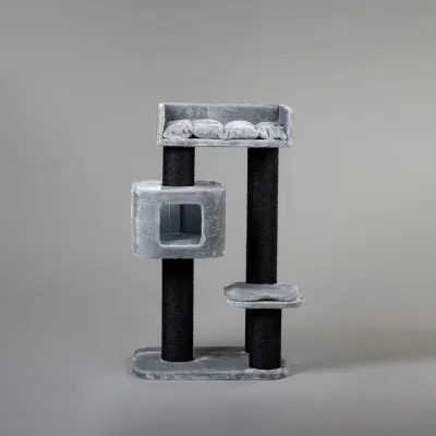 Cat Tree for Large Cats 120 cm – RHR Quality Devon Rex Blackline Light Grey