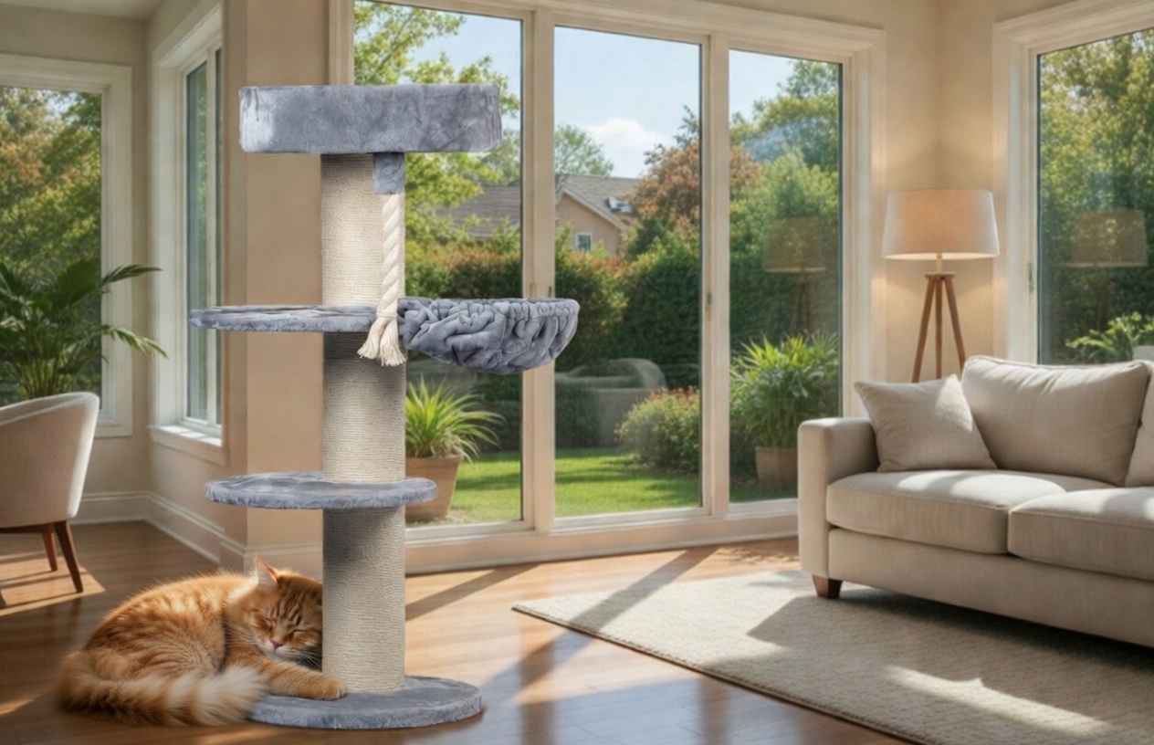 Tall cat tree for large cats with thick sisal posts and wide platforms for Maine Coon and Ragdoll