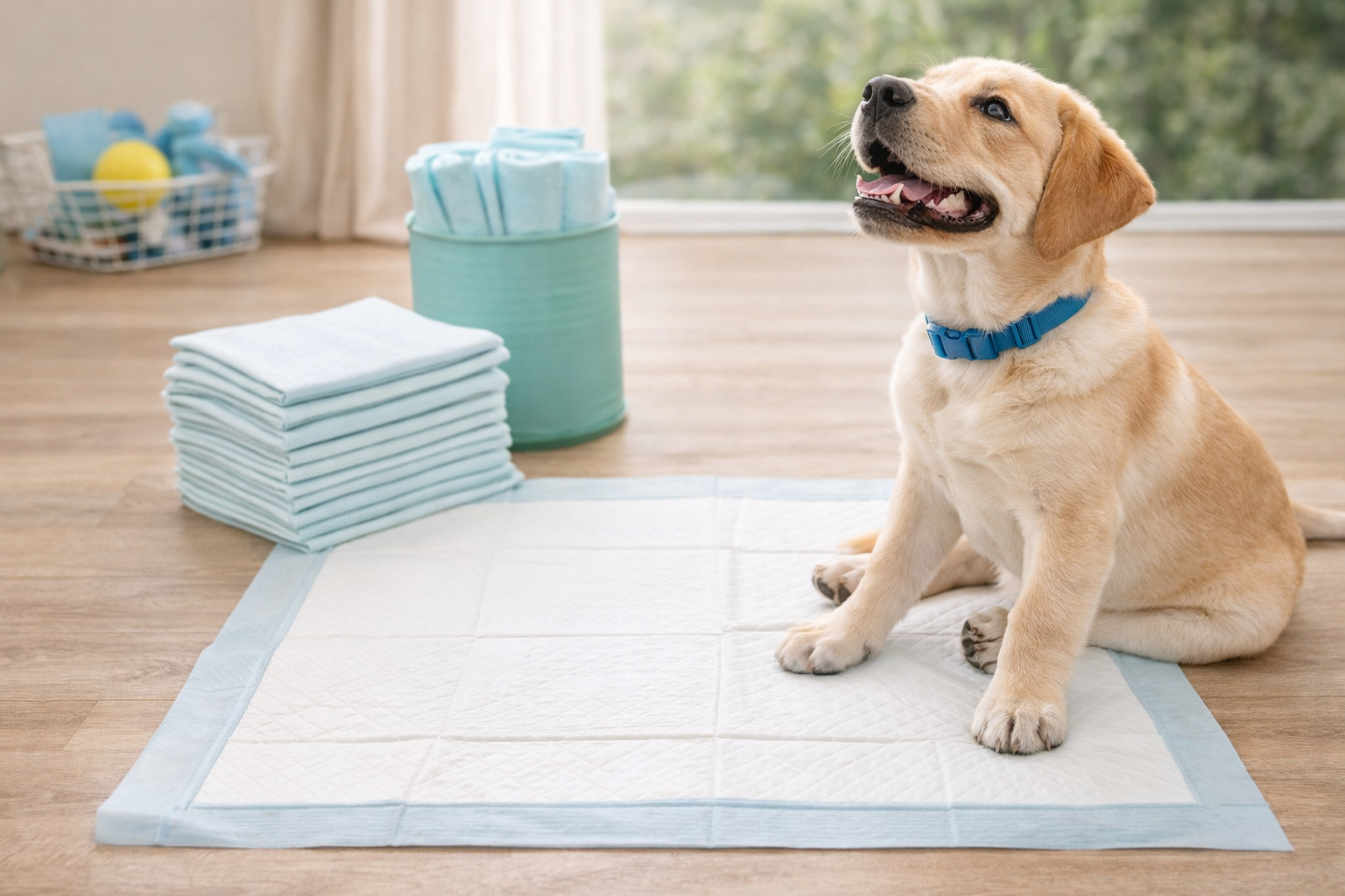 Puppy op training pad, zindelijkheidstraining voor puppies bij Bopets