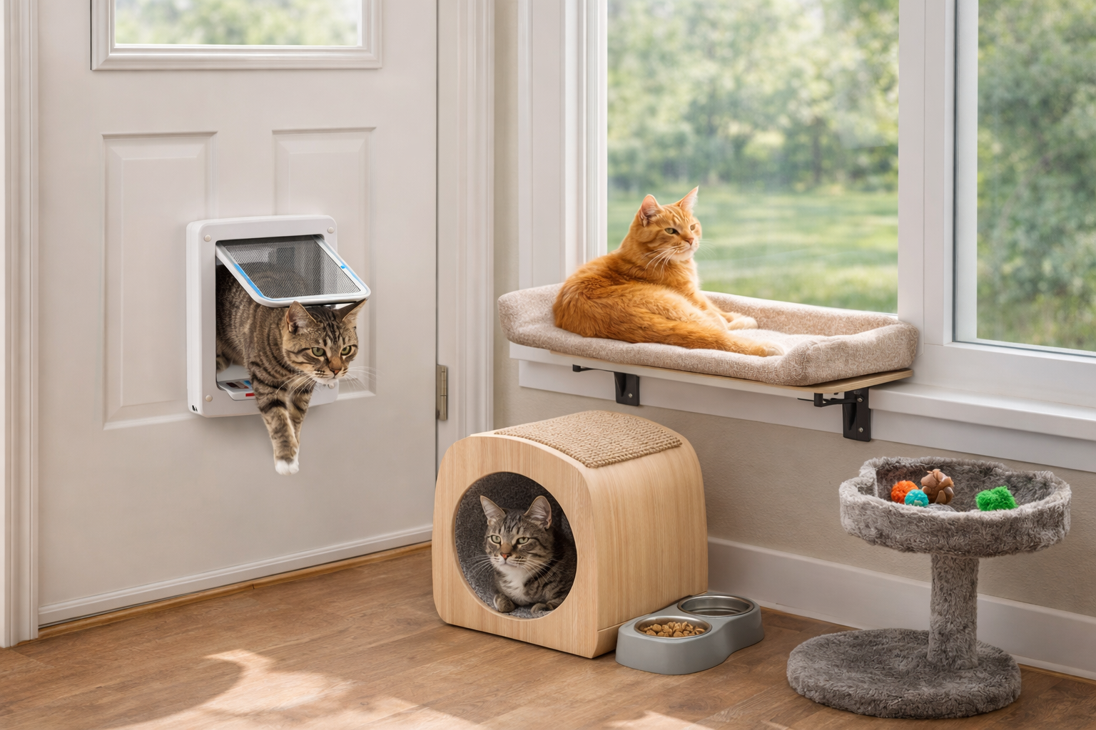 Kattenaccessoires voor thuis, kattenluikjes en vensterbankbedden bij Bopets