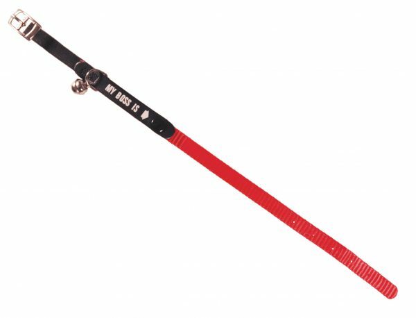 Halsband kat My Boss+belletje elastisch rood