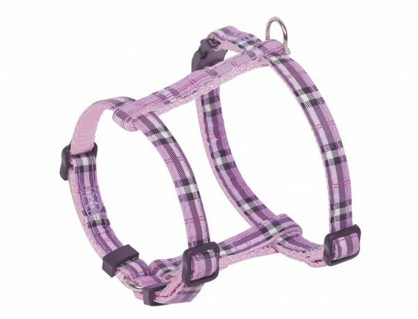 Harnas hond nylon Schotse Ruit roze 10mmx20-35cm