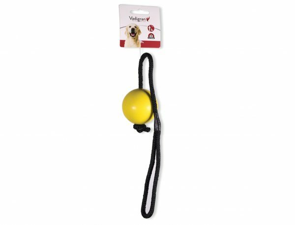 Speelgoed hond rubber bal met touw geel Ø6cm