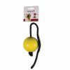 Speelgoed hond rubber bal met touw geel Ø7cm