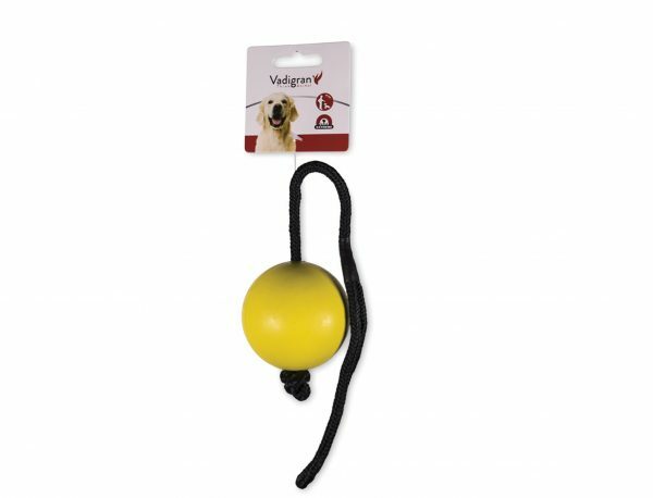 Speelgoed hond rubber bal met touw geel Ø7cm