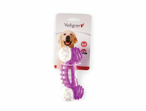 Speelgoed hond TPR knop paars 13cm