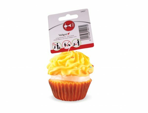 Speelgoed hond vinyl pieper cupcake geel 8cm