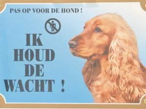 Waakbord gelamineerd cockerspaniël bruin blauw NL