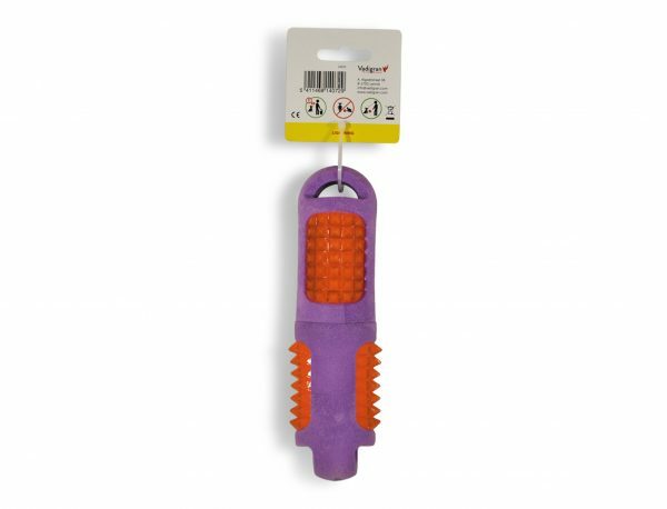 Speelgoed hond TPR stok oranje-paars 19cm