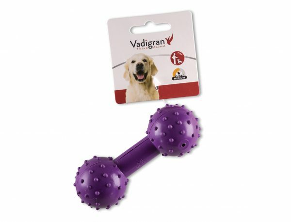 Speelgoed hond rubber halter met bel paars 12cm