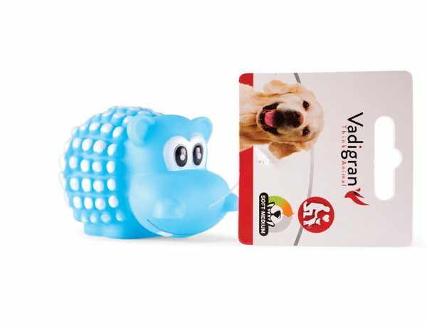 Speelgoed hond vinyl pieper rhino blauw 8,5cm