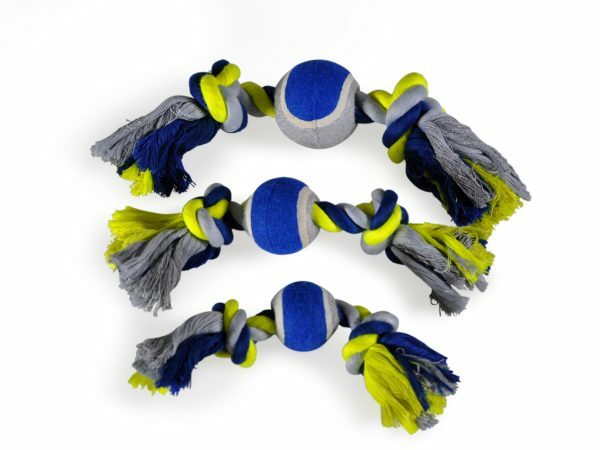 Katoenen koord 2 knop+tennis blauw-geel 20cm