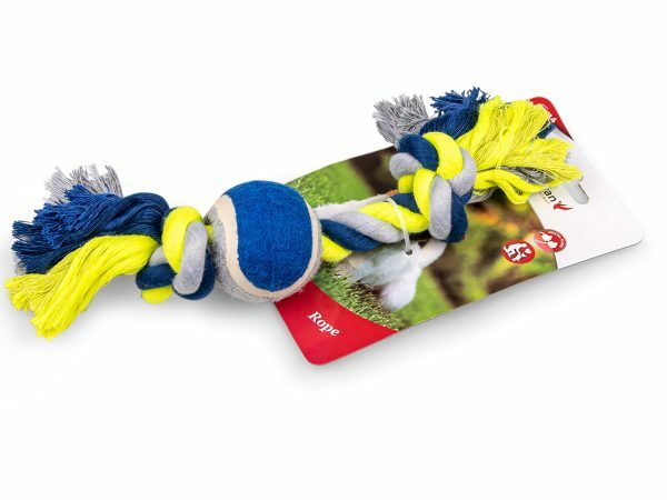 Katoenen koord 2 knop+tennis blauw-geel 20cm