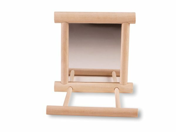 Speelgoed vogel hout spiegel met zitstok 10x10cm