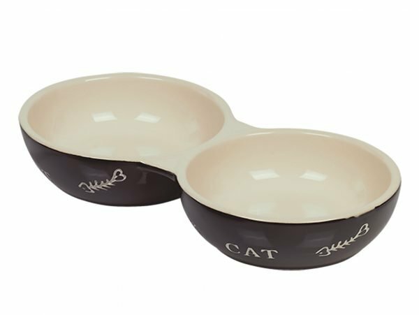 Eetpot kat aardewerk"cat"zwart 2xØ11,5cm
