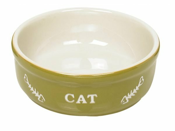 Eetpot kat aardewerk "cat" groen  Ø14cm