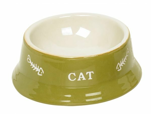 Eetpot kat aardewerk "cat" groen Ø13,5cm