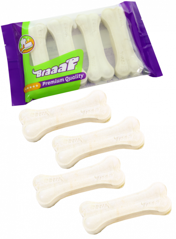 Braaaf White Rawhide Pressed Bones 9 cm (4 pcs)