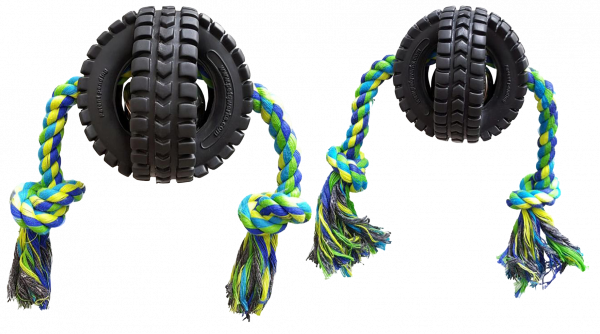 Pet Qwerks Jingle X-Tire Ball w/single rope Small ø 8 cm