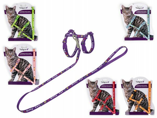 Harnas+Leiband Kitty Cat rood 15-22/30-32cm+120cm