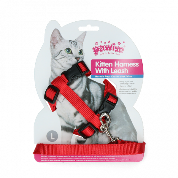 Pawise Kitten Harness Leash-Red/Blue